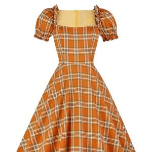 Hanpceirs Women's Puff Short Sleeve 1950s Dress Square Neck Aline Dress